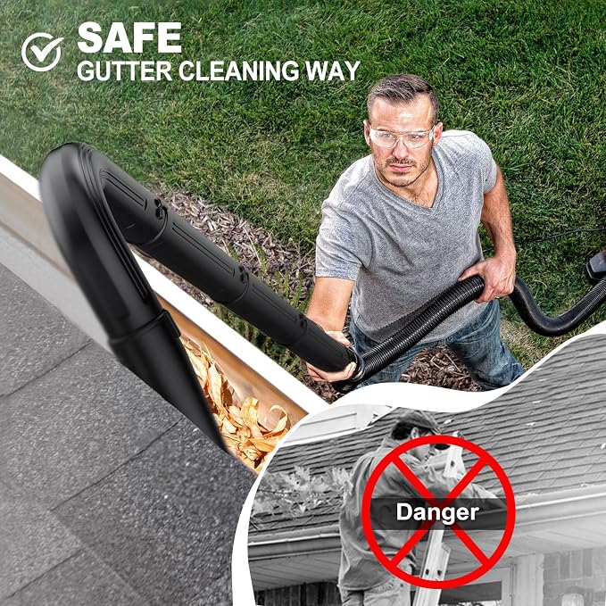 Sealegend 2-1/2 in. Gutter Cleaning Attachment Kit for Wet Dry Vac, 5.6 FT | Upgraded Locking Connection, Shop Vacuum Accessory for Cleaning or Blowing Gutter Debris from Ground Level