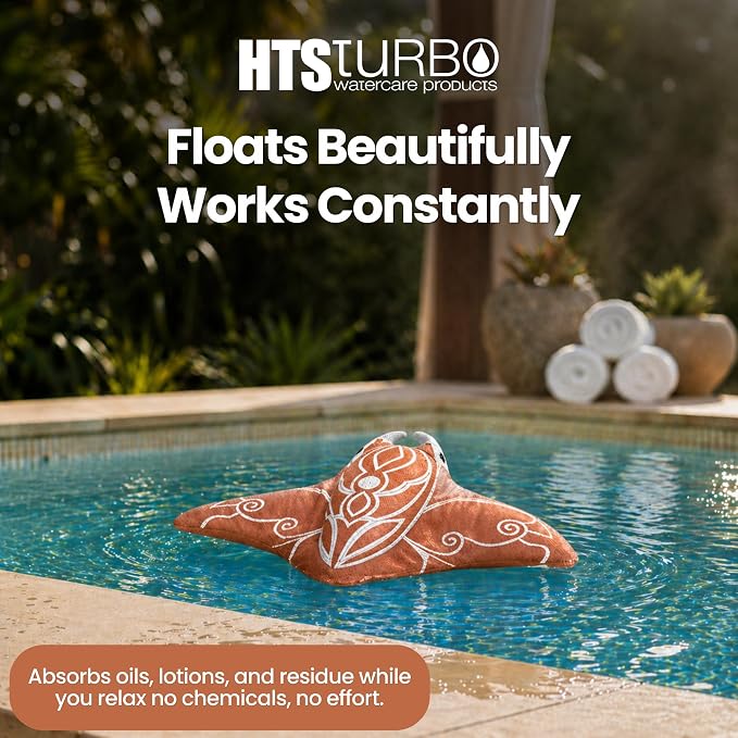 Swimming Pool & Swim Spa Scum Absorber - Copper Oil Absorbing Stingray, Reusable Floating Sponge Removes Oil Lotion Slime from Pool Water Surface, Machine Washable