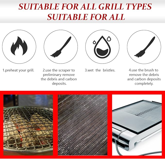 CHENGU 2 Pcs 12 Inch BBQ Grill Brush for Outdoor Grill and Scraper Stainless Steel Wire Extra Strong BBQ Cleaner Heavy Duty Barbecue Cleaning Brush Cleaner