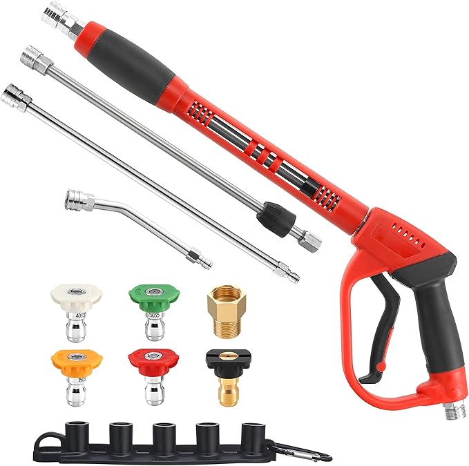 Tool Daily Pressure Washer Gun with Replacement Wand, 17 Inch Power Washer Extension Wand, 30° Curved Rod, 5 Nozzle Tips, 5000 PSI
