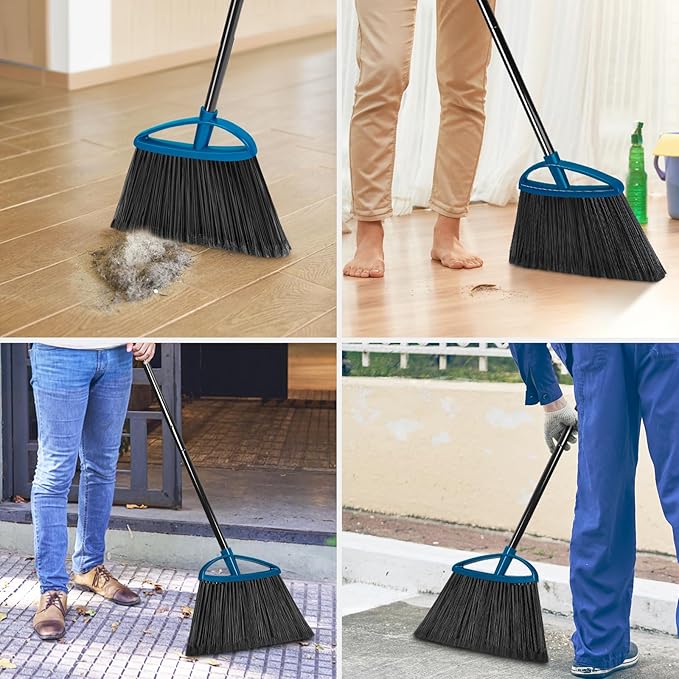MAVRIZ Outdoor Broom Heavy Duty Angle Broom with 60" Long Handle Stiff Bristle Brooms for Sweeping Indoor, Restaurant, Shop, Garage, Commercial
