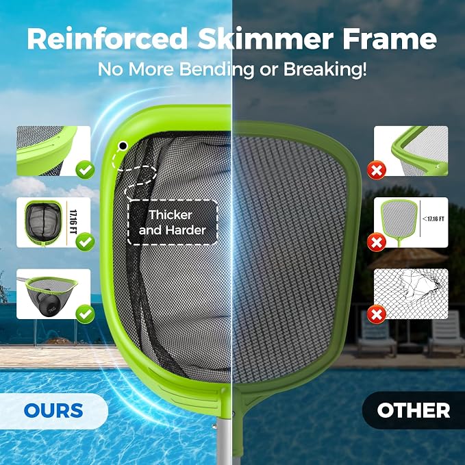 Mowend 【Upgrade】 Pool Net Total Length 6 Feet, Swimming Pool Skimmer Net with 6 Section Telescopic Aluminum Pole for Fast Cleaning Ponds, Hot Tub, and Spas, Pool Cleaner Supplies and Accessories