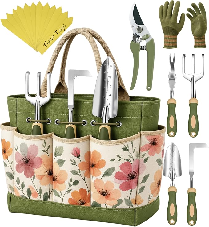 Heavy Duty Gardening Tools - Gardening Gifts for Women, Men, Mom, Dad - Durable, Ergonomic Garden Tools Set (Floral)