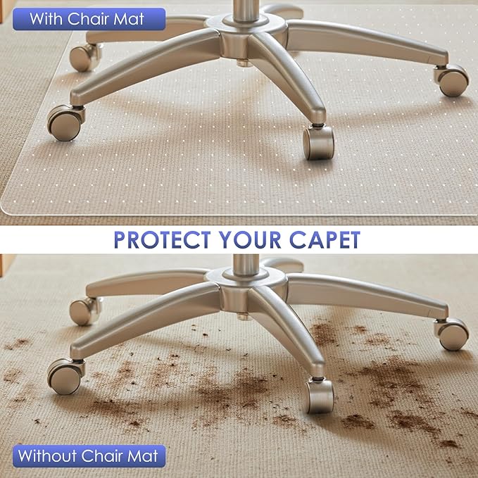 Kuyal Office Chair Mat for Carpet, 45x53 Clear Heavy Duty Computer Chair Mat with Lip, Under Desk Protector Carpeted Floors Mat, Easy Chair Movement,Ship Flat