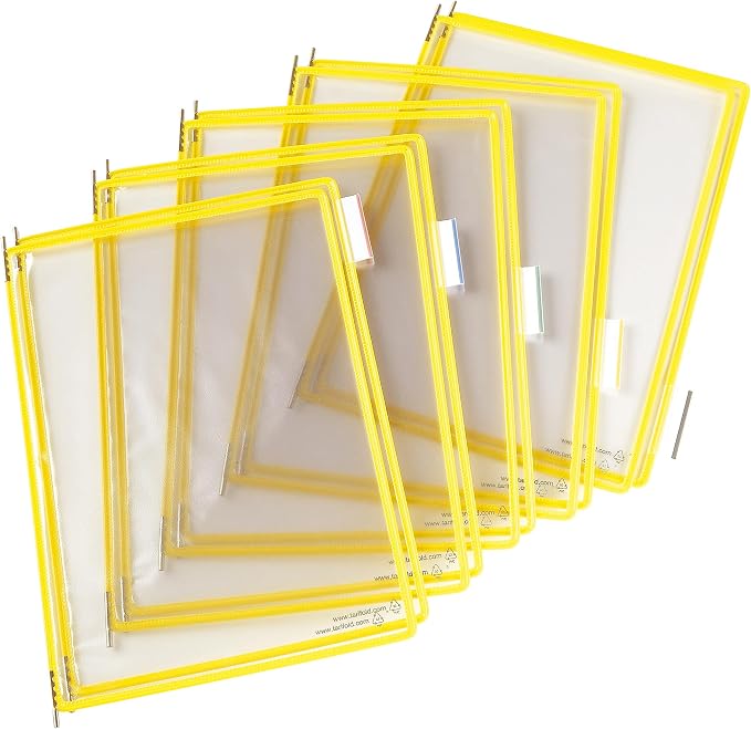Tarifold Adjustable Floor Reference Display Stand, 10 Pockets, Yellow | 10 double-sided pockets hold 20 letter-size sheets, adjustable floor stand, durable metal bracket, easy to assemble