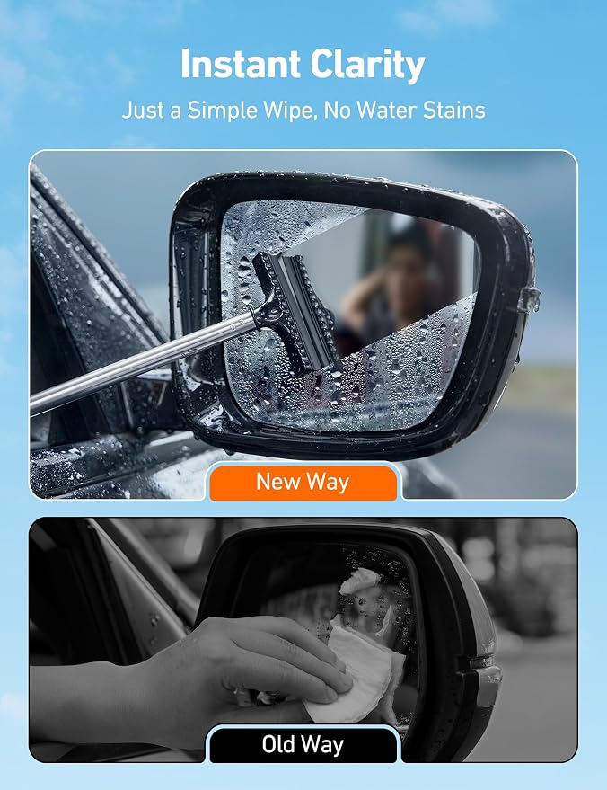 AstroAI 5pcs Windshield Cleaner Tool & Car Window Cleaning Kit | Extendable Handle, 1 39in Car Mirror Squeegee, 4 Reusable Microfiber Pads, Perfect for Auto & Home Windows, Blue