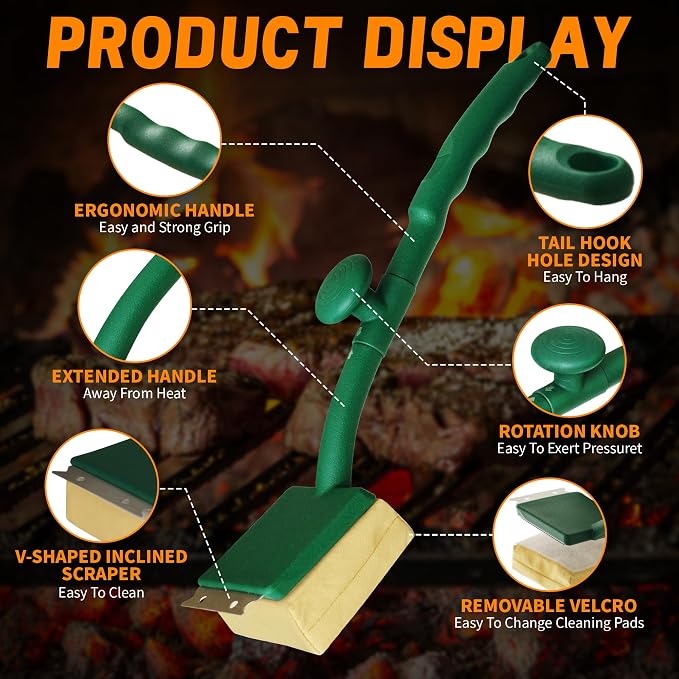 Grill Cleaning Brush (No Handle), Free/Safe Cleaning Head, Safe Replacement Cleaning Pad for Cast Iron/Stainless Steel Grates