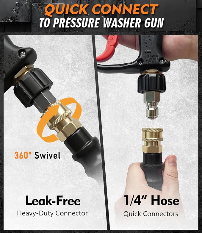 Pressure Washer Hose 100 ft, 4200 PSI Steel-Braided & Durable - Flexible & Kink-Resistant, Power Washer Hose with 3/8" Swivel Quick Connect, Hot/Cold Water Compatible - 100 Foot, Green