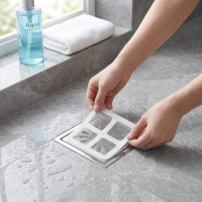 50 PCS Disposable Shower Drain Hair Catcher Stickers, Adhesive Mesh Trap | Self-Adhesive Mesh Traps Hair, Lint and Debris While Water Flows, Peel, Stick and Toss, for Flat Tub, Sink, Laundry Drains