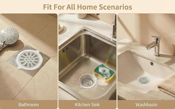 Hair Catcher Shower Drain Strainer – Disposable Mesh Stickers, Prevent Hair Clogs in Bathroom, Kitchen Sink, and Washbasin – Easy Peel & Stick, Smooth Drainage