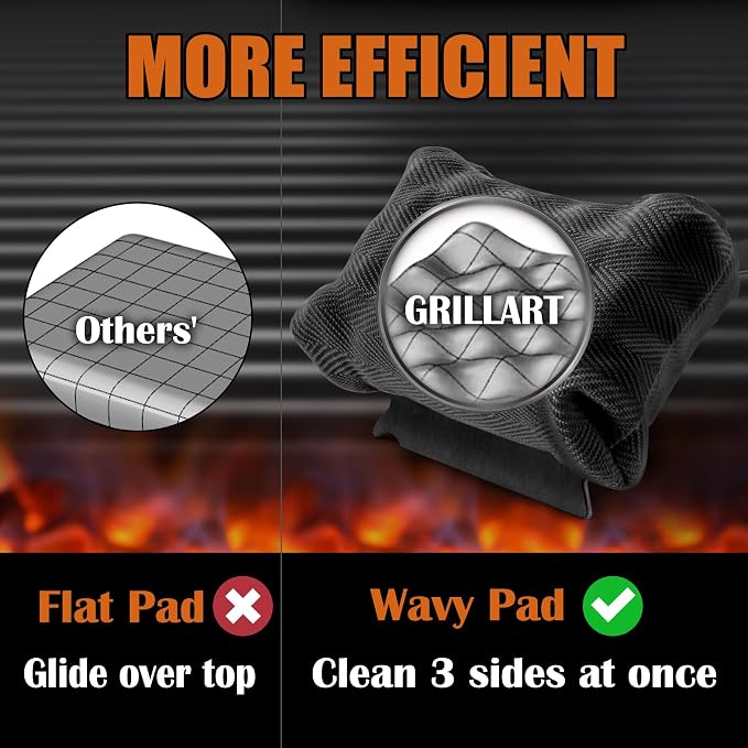 GRILLART SteamWizards Grill Brush Bristle Free Outdoor 17” No-Wire Cleaning | Safe Reinforced Long Handle, Angled Scraper Reach Corners, Steam Replaceable Pad for Porcelain & All Grate, Gifts for Men/Dad