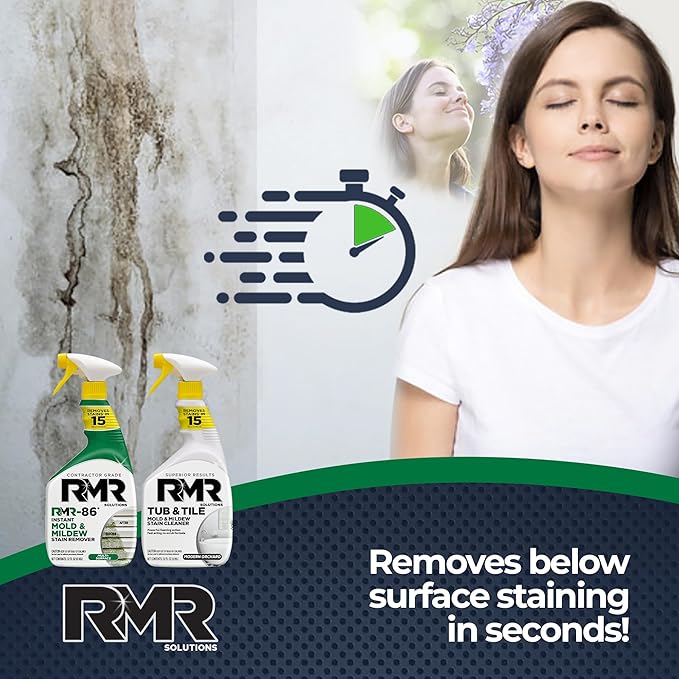 RMR Complete Mold & Mildew Stain Eraser System – No-Scrub Tub & Tile Cleaner + Instant Mold & Mildew Stain Remover Spray, Indoor/Outdoor Bathroom, Shower, Siding, & Deck Cleaning Kit, 2–32 Oz Bottles