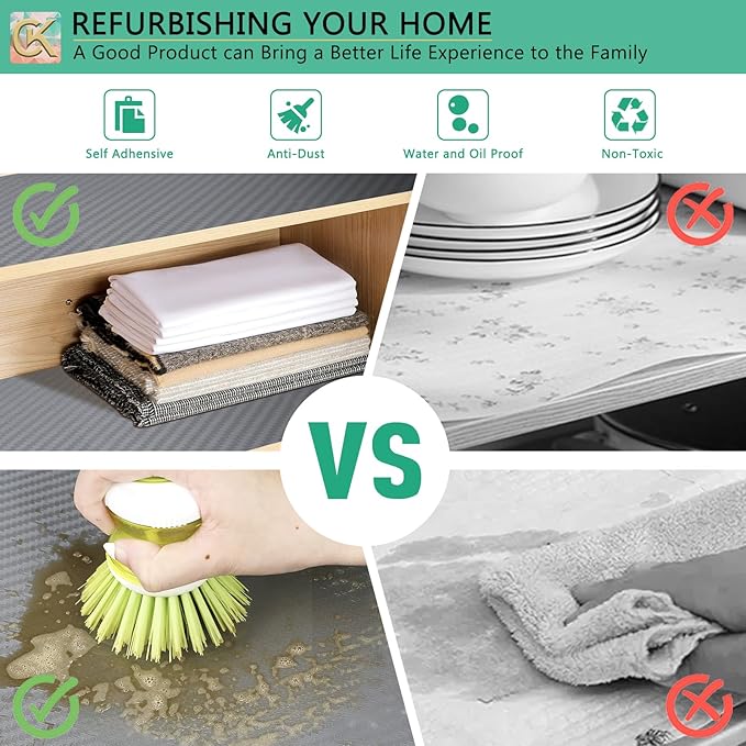 Self-Adhesive Shelf Liner Kitchen Liner, Waterproof Backed Paper Easy Peel and Stick Contact Liner Without Residue for Decor Your Desk Surface, Kitchen Countertops (Silver, 11.8 x 393.7 inches)