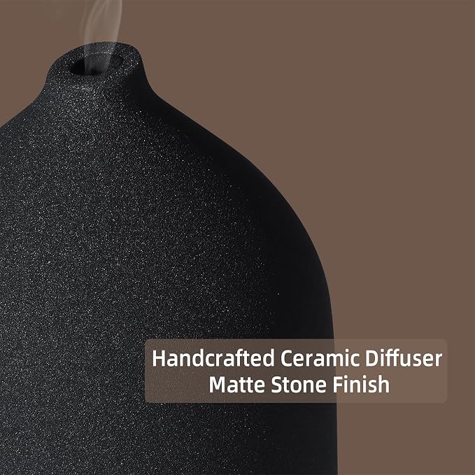 200ML Ceramic Essential Oil Diffuser for Home, Stone Diffuser | Ultrasonic Aromatherapy Diffuser & Air Humidifier for Bedroom, Office, Yoga, 7 LED Lights, Auto Shut-Off, 3 Timers, Black