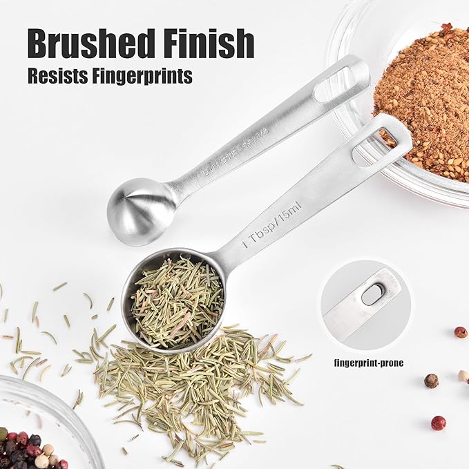 Doosu Measuring Spoons Set of 8-18/8 Stainless Steel Heavy Duty Teaspoons Tablespoons with Engraved Metric & US Measurements, Metal Measure Spoon for Dry and Liquid Ingredients, Dishwasher Safe