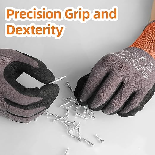 Schwer 6 Pairs Safety Work Gloves with Sandy Nitrile Coating LT5626, Max Abrasion Resistance Heavy Duty Gloves with Grip for Men and Women, Ideal for General Use, Mechanic, Construction, Gardening, XS