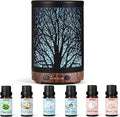 Essential Oil Diffuser & Essential Oils Set, Aromatherapy Diffuser with 7 LED Colors, 6 Oils Gift Pack (Clean Home, Peppermint, Blossom Soapy, Soft Powder, Fresh Cotton, Fresh Linen)