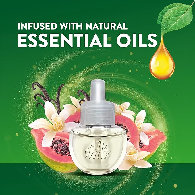 Air Wick Plug In Scented Oil Refill, 10ct, Vanilla and Pink Papaya, Air Freshener, Essential Oils, (Pack of 2)