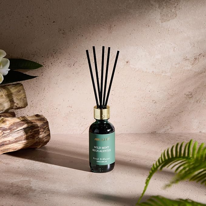 Reed Diffuser Set, 3.38 fl oz (100 ml) - Wild Mint&Eucalyptus Oil Diffusers with 8 Reed Sticks, Home Fragrance Reed Diffuser for Bathroom Shelf Decor