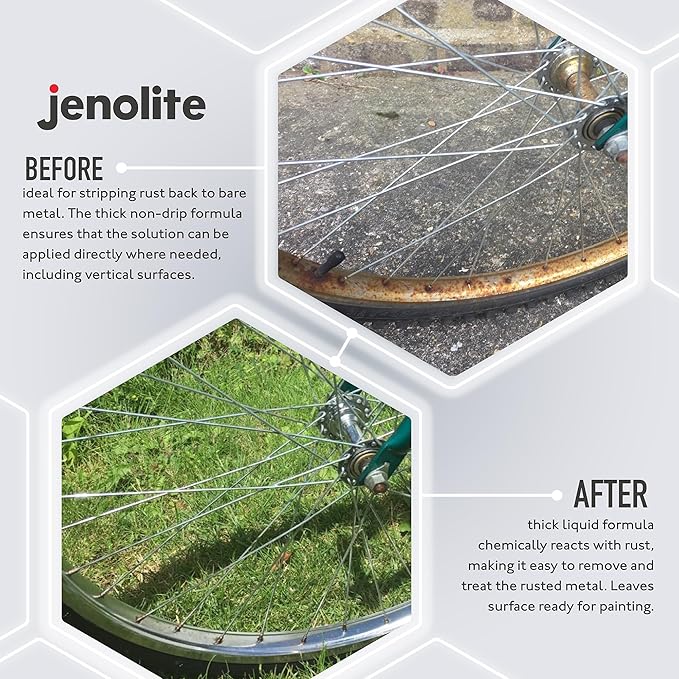 JENOLITE Rust Remover for Metal - Fast Acting No Drip Thick Liquid - Industrial Strength, Removes Rust Back to Bare Metal - 5oz (150ml)