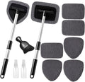 Qydipclin 11pcs Windshield Cleaner Tool, Car Window Cleaning Wash Kit with 6 Reusable Microfiber Pads 2 Spray Bottles and Extendable Handles Auto Glass Wiper Kit, Gray