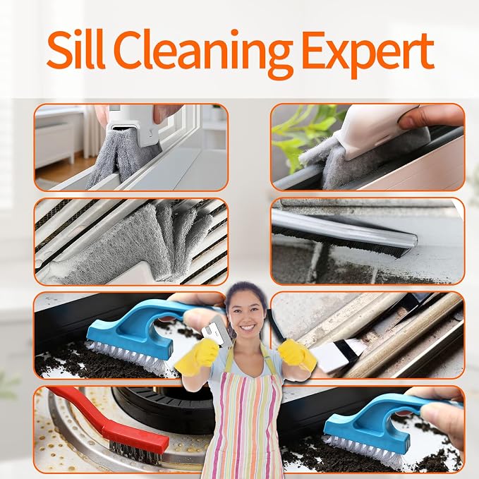 Window Sill Cleaner Tool - 14 Pcs Magic Door Window Track Cleaning Tool Kit | Sliding Door Track Cleaner Groove Crevice Cleaning Brush for Door/Sill/Corners/Sinks/Shutter/Tile/Blinds