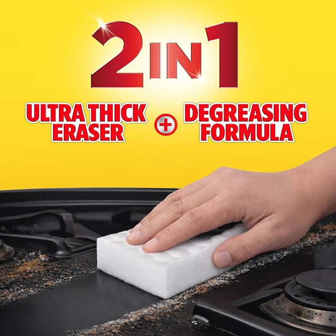 Easy‑Off Heavy Duty 2‑in‑1 Ultra Thick Eraser & Degreasing Formula, 5 Multi‑Use Cleaning Pads — Cuts Through Tough Grease & Grime in Seconds