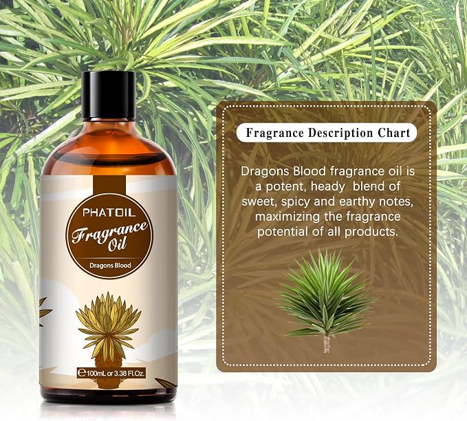 PHATOIL 3.38FL.OZ Dragons Blood Fragrance Oils for Aromatherapy, Essential Oils for Diffusers for Home, Perfect for Diffuser, DIY Candle and Soap Making, DIY Scented Products - 100ml | Long Lasting Scented Oils For Humidifier, Air Freshener, DIY Soap C...
