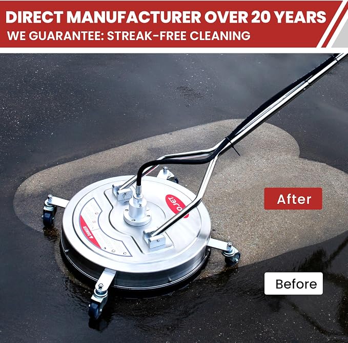 WOJET 22" Pressure Washer Surface Cleaner with 4 Wheels & Dual Handles & 3 Nozzles, 4500PSI 6GPM Stainless Steel Pressure Washer Attachment for Concrete Driveway Sidewalk Deck Patio, Commercial Grade