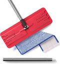 JOYMOOP Flat Mop Replacement Set, Microfiber Cleaning Tool with 60" Handle and Flexible 13" Head, Black & Red, for Floor and Wall Cleaning