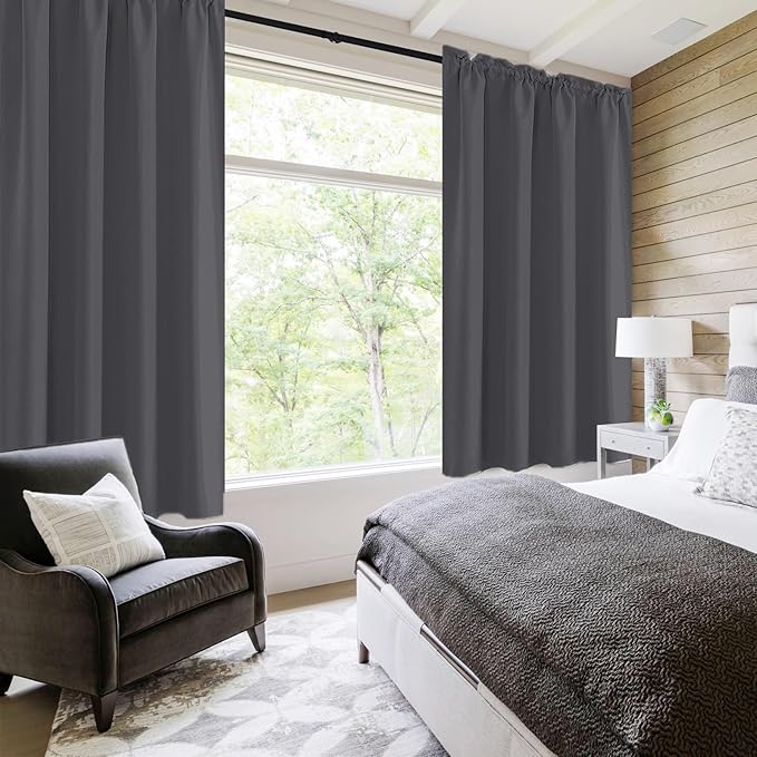 DWCN Short Blackout Curtains 36 inches Length 2 Panels Set, Half Window Rod Pocket Privacy Curtain Tiers for Kitchen, Room Darkening Curtains for Bathroom Shades (W42 x L36 Inch, Dark Grey)