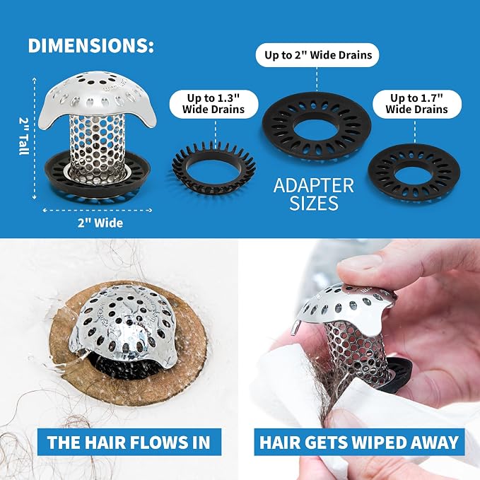 TubShroom Ultra Revolutionary Bath Tub Drain Protector Hair Catcher/Strainer/Snare Stainless Steel, Single Pack