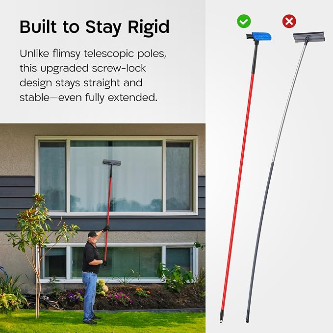 Tyroler Window Washing Kit with Extension Pole 12"-80", 100% Silicone Head | | 5-Part Window Squeegee with Extension Pole | Professional Windows Squeegee for Home & High Glass | Window Cleaner Tool
