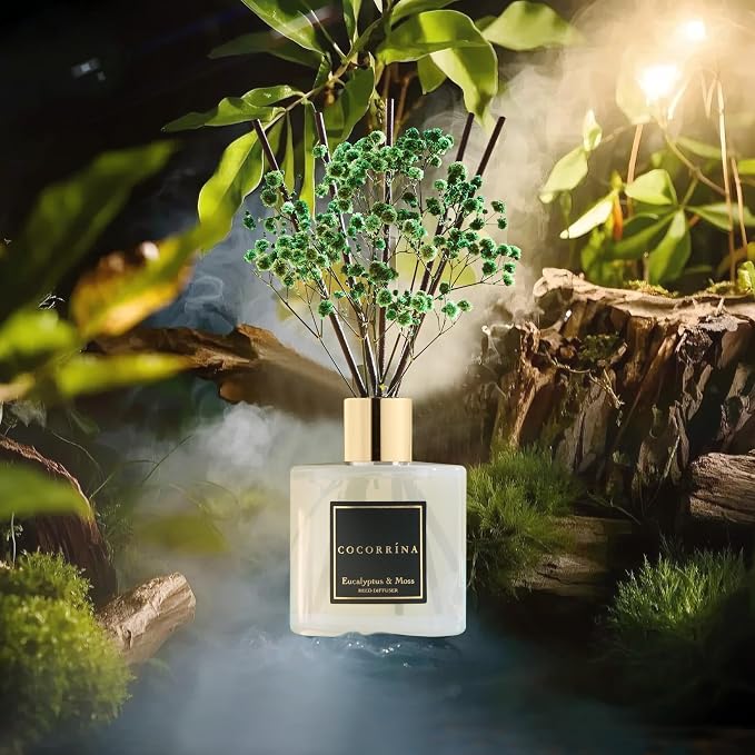 Reed Diffuser Sets- Eucalyptus & Moss Scented Diffuser with Sticks Home Fragrance Reed Diffuser for Bathroom Shelf Decor