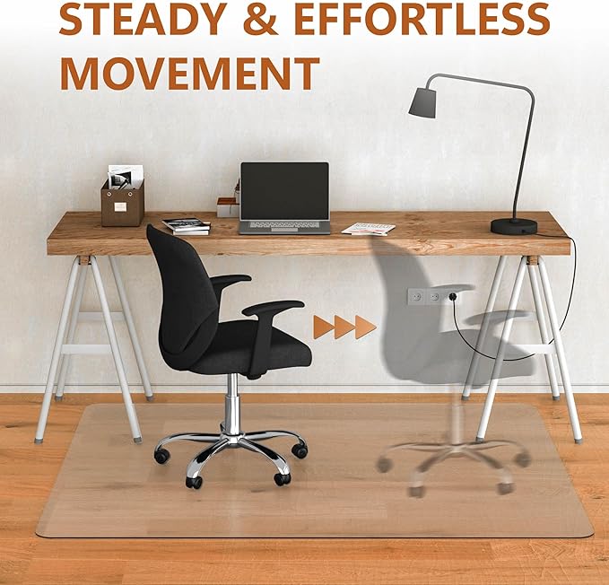Office Chair Mat for Hardwood Floor- 35" x 35" Clear Desk Computer Chair Mat for Hard Wood/Tile Floors, Easy Glide Plastic Mat for Under Office Chairs on Hardwood for Work & Home