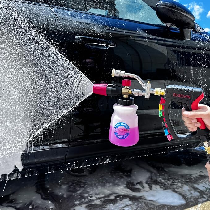 Pressure Washer Gun Swivel Joint 4000 PSI Snow Foam Cannon Dual-Ended Shift Valve 7 Nozzles, Foam Lance Kit Dual Connector 7 Pressure Washer Tip holders 3/8“ Fitting M22-14 M22-15 DUS2913