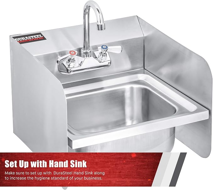 DuraSteel Stainless Steel Sink Splash Guard - 17" x 12" Wall Mount Commercial Kitchen Shield - Kitchen Safety & Hygiene Cooking Splatter Screen - Ideal for Hand Sinks, Prep Sink, Utility Sink
