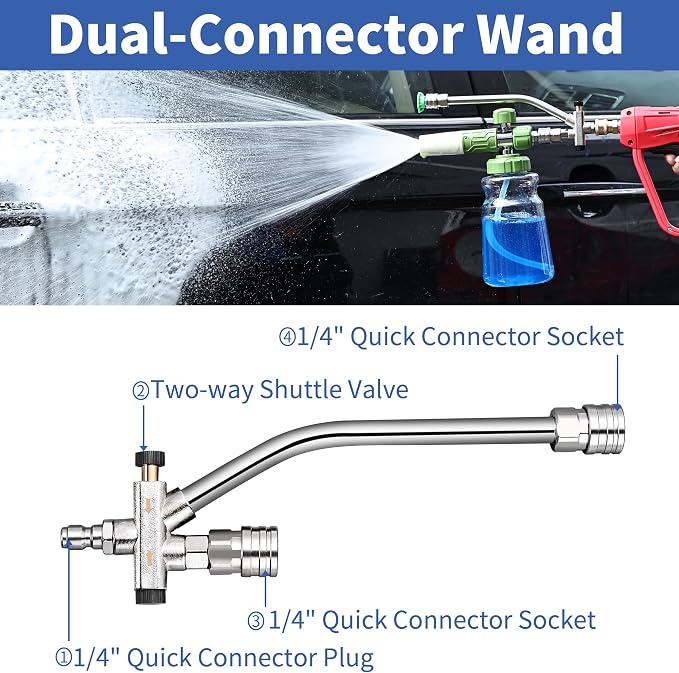 FENG PAI Foam Cannon Dual-Connector Accessory, Pressure Washer Double Tip Attachment for Soap Cannon with 7PCS Pressure Washer Sprayer Nozzles for Car Wash,1/4" Quick Connect, Without Foam Cannon