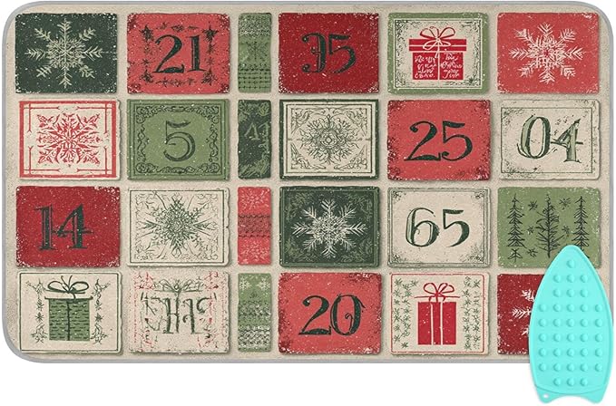 Ironing Mat Portable Ironing Pad Ironing Blanket for Table Top Heat Resistance Double-Side Using Travel Large 47.2 x 27.6 Inch Foldable Lightweight Christmas Snowflake Calendar Beige