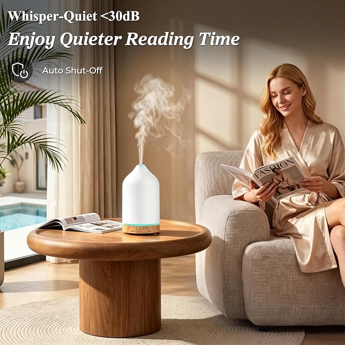 URPOWER 180mL Ceramic Essential Oil Diffuser Aromatherapy Diffuser for Home | Features Ultrasonic Mist, Auto-off Protection and 7-Color LED Lighting for A Relaxing Everyday Aromatherapy Experience