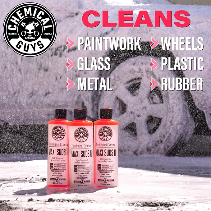 Chemical Guys CWS_101_16 Maxi-Suds II Foaming Car Wash Soap (Works with Foam Cannons, Foam Guns or Bucket Washes) Safe for Cars, Trucks, Motorcycles, RVs & More, 16 fl oz, Cherry Scent (Pack of 2)