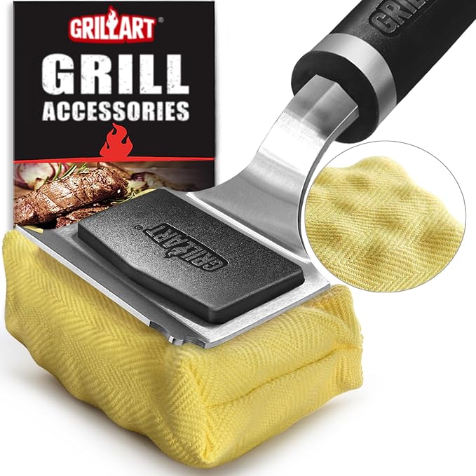 GRILLART Grill Brush Bristle Free Safe Steam Cleaning Tool, Replaceable Head for Any Grate Type - 17” Long Handle w/One-Fit-All Scraper - BBQ Accessories Cleaner for Outdoor Grill - Gifts for Men/Dad