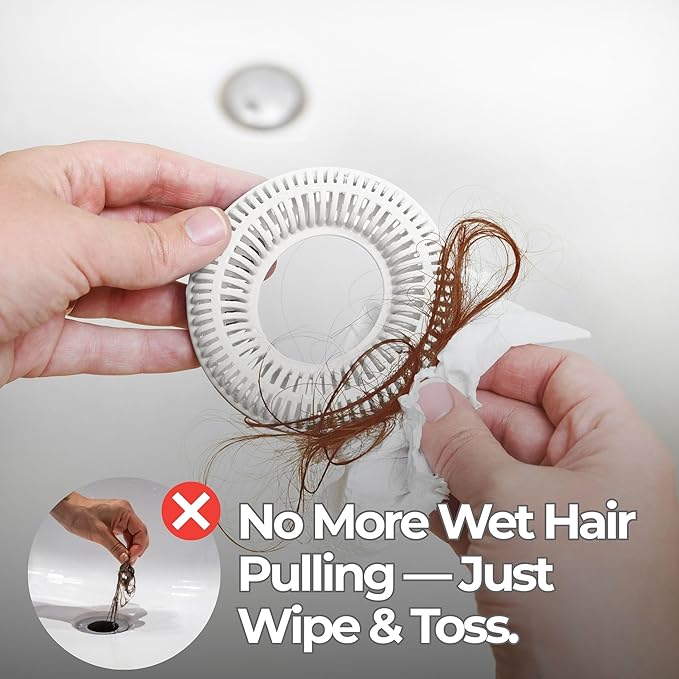 TubRing Pop-Up Drain Protector & Strainer Silicone Hair Catcher, White | Easy snap-in design fits around bathtub stoppers. Customizable utility guard for clog prevention. Fits 1.85"- 2.16" drains.