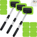 Frienda 3 Set Windshield Cleaner Tool Inside Car Window Cleaner Tool with 3 Extendable Handle 9 Reusable Microfiber Pads and 3 Spray Bottles for Auto Home Interior Exterior Glass Cleaning(Green)