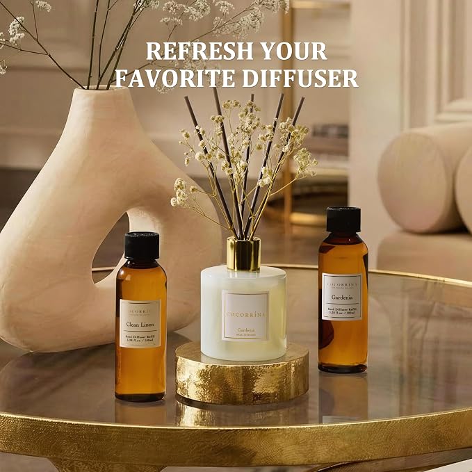Reed Diffuser Refill Set, 10.2oz Scented Oil Refill 3 Pack, Cashmere Vanilla, Ocean Mist, Lavender Garden, Long Lasting Oil Diffuser Refill with 18 Sticks for Bathroom & Bedroom