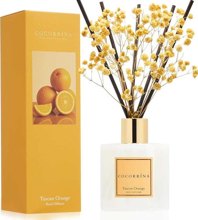 Reed Diffuser - Tuscan Orange 6.7 fl oz Reed Diffuser with Sticks, Home Bedrrom Bathroom Shelf Decor
