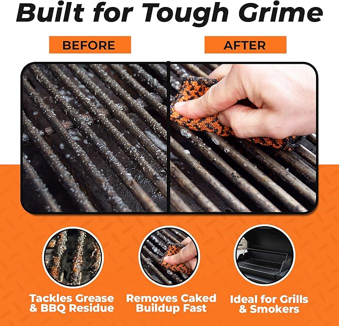 Proud Grill Q-Swiper Scrub-Clean Reusable Grill Cleaning Cloth - Non-Scratch Scrubbing Dish Cloths, Heavy Duty Micro-Coated Fiber Cloth, Multipurpose Kitchen Scrubber for Grills & Cookware - Pack of 2