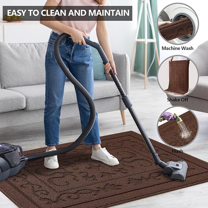 FONEYI Indoor Doormat, Front Back Door Mat 32"x40" Washable, Rubber Backing Non Slip Door Mats, Low-Profile Absorbent Entrance Doormats Inside Floor Mats for Entryway, Resist Dirt Entry Rugs, Coffee