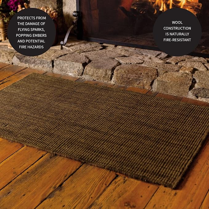 Plow & Hearth Dalton 2x3'6" Hearth Rug Fireproof | Chocolate | Wool Blend Fireplace Mat | Hearth Rugs for Fireplaces Fire Resistant | Protect Hardwood Floor and Carpet from Sparks and Embers