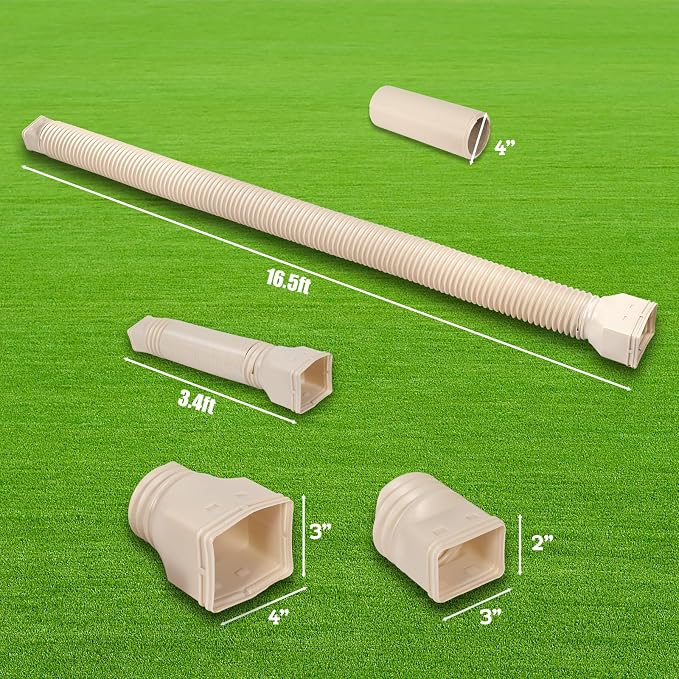 plusgutter 16.5ft Long Gutter Downspout Extensions Flexible, 4" Diameter Drain Downspout Extender, Down Spout Drain Extender for Rainwater Drainage, Extendable from 3.4ft to 16.5ft(1Pack Limestone)